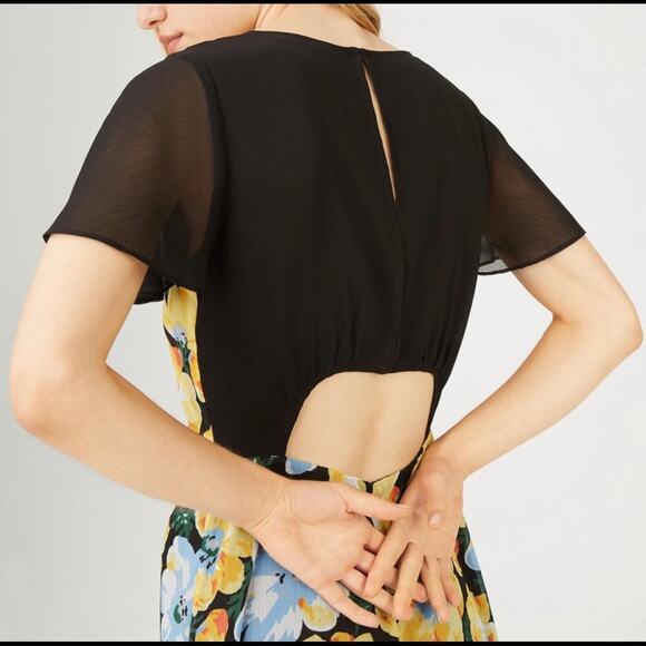 Club Monaco Coran Floral Flutter-Sleeve Cutout Midi Dress Size 8 - Picture 2 of 12